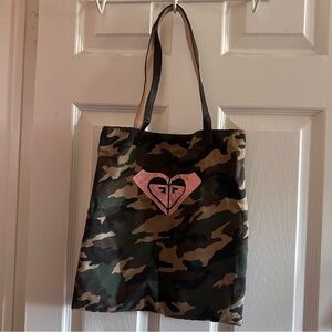 Y2K Roxy Pink and Camoflauge rhinestone and sequin logo tote bag
